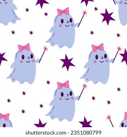 halloween pattern with ghost spirit vector