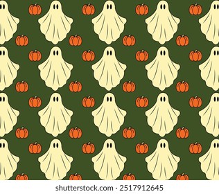 Halloween pattern. Ghost theme. Pumpkin Halloween print. Vector illustration