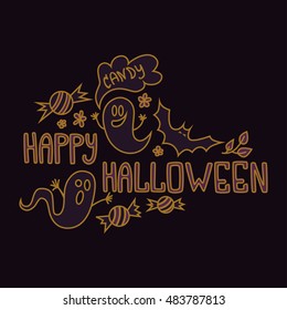 Halloween pattern with ghosts and bat