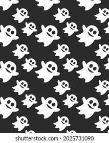 Halloween pattern, ghosts on black isolated background. Vector isolated background in flat style