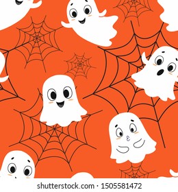 Halloween pattern with ghosts. Vector seamless texture.
