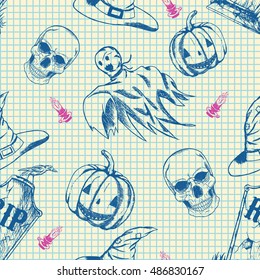 Halloween pattern, hand drawn sketch