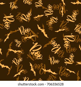 Halloween pattern. Handwritten lettering for Halloween. The phrase in black on a white background. Use for postcard, card, page etc.