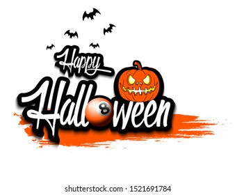 Halloween pattern. Happy halloween, billiard ball, pumpkin and bats on isolated background. Design pattern for banner, poster, greeting card, flyer, party invitation. Vector illustration