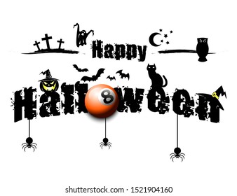 Halloween pattern. Happy halloween and billiard ball on isolated background. Atmosphere halloween. Design pattern for banner, poster, greeting card, flyer, party invitation. Vector illustration