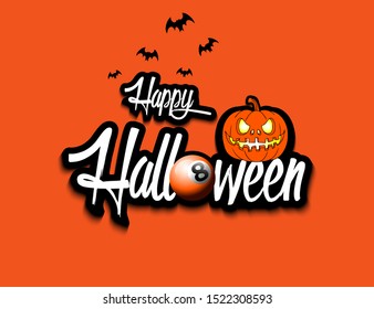 Halloween pattern. Happy halloween, billiard ball, pumpkin and bats on isolated background. Design pattern for banner, poster, greeting card, flyer, party invitation. Vector illustration