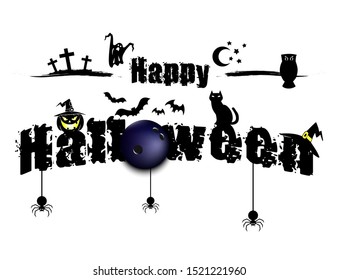 Halloween pattern. Happy halloween and bowling ball on isolated background. Atmosphere halloween. Design pattern for banner, poster, greeting card, flyer, party invitation. Vector illustration