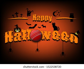 Halloween pattern. Happy halloween and cricket ball on isolated background. Atmosphere halloween. Design pattern for banner, poster, greeting card, flyer, party invitation. Vector illustration