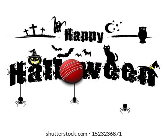 Halloween pattern. Happy halloween and cricket ball on isolated background. Atmosphere halloween. Design pattern for banner, poster, greeting card, flyer, party invitation. Vector illustration
