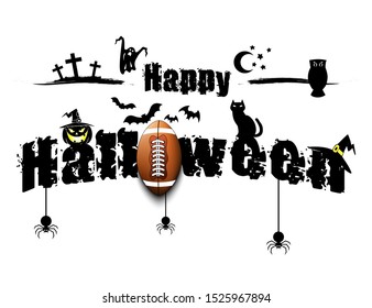 Halloween pattern. Happy halloween and football ball on isolated background. Atmosphere halloween. Design pattern for banner, poster, greeting card, flyer, party invitation. Vector illustration