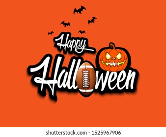 Halloween pattern. Happy halloween, football ball, pumpkin and bats on isolated background. Design pattern for banner, poster, greeting card, flyer, party invitation. Vector illustration