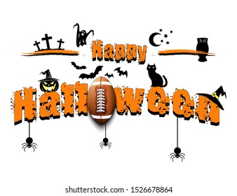 Halloween pattern. Happy halloween and football ball on isolated background. Atmosphere halloween. Design pattern for banner, poster, greeting card, flyer, party invitation. Vector illustration