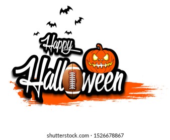 Halloween pattern. Happy halloween, football ball, pumpkin and bats on isolated background. Design pattern for banner, poster, greeting card, flyer, party invitation. Vector illustration