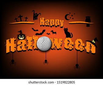 Halloween pattern. Happy halloween and golf ball on isolated background. Atmosphere halloween. Design pattern for banner, poster, greeting card, flyer, party invitation. Vector illustration