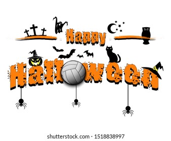 Halloween pattern. Happy halloween and volleyball ball on isolated background. Atmosphere halloween. Design pattern for banner, poster, greeting card, flyer, party invitation. Vector illustration