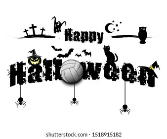 Halloween pattern. Happy halloween and volleyball ball on isolated background. Atmosphere halloween. Design pattern for banner, poster, greeting card, flyer, party invitation. Vector illustration