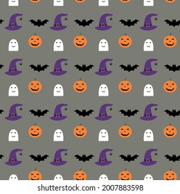 Halloween pattern. Hat, ghost, bat, pumpkin jack. Can be used to create Halloween wrap.