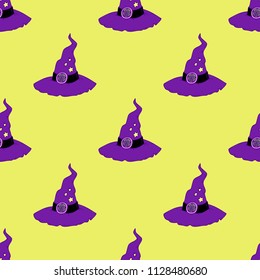 Halloween Pattern with a hat of a witch with a pentagram