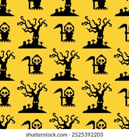 Halloween pattern illustration, cross stitch scary ghost wallpaper, ghost of death, halloween cemetery, ghost tree, halloween background, ghost pattern + cemetery, Halloween for seamless 