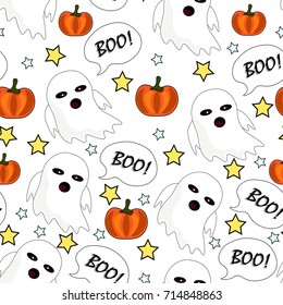 Halloween pattern illustration with a pumpkin, ghost and star