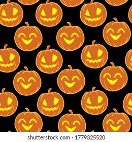patrón de halloween con jack-o-lantern en el fondo negro