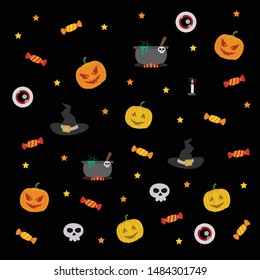 Halloween pattern little monster on black background