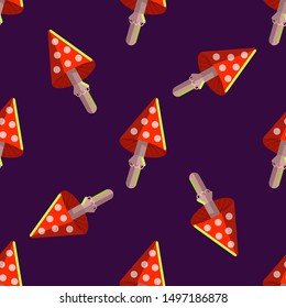 Halloween pattern. Magic fly-agaric. Dark purple background. Green, orange colors.