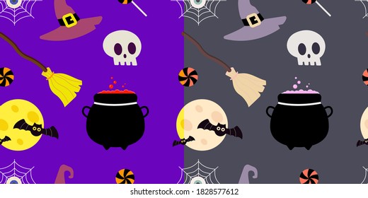 Halloween pattern with moon and skull