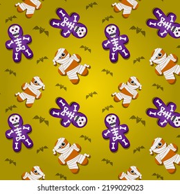 Halloween-Muster. Mama und Skelett. Halloween-Charakterzeichnung für Halloween-Karte und Geschenkverpackung. Helle Vektorgrafik