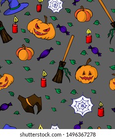 Halloween pattern on gray background 