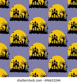 Halloween pattern on the purple background. Vector illustration