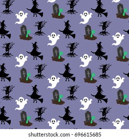 Halloween pattern on the purple background. Vector illustration