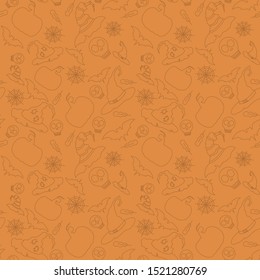 Halloween pattern, orange background with illustration  
