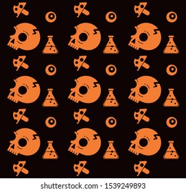 halloween pattern with orange skull, poison and mushrooms