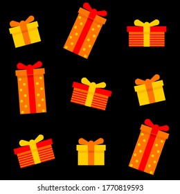 Halloween pattern with present boxes, traditional colors black and orange
