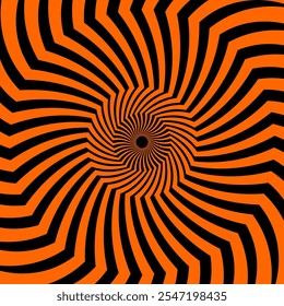 Halloween Muster von psychedelisch hypnotischen Spiralwirbel und wirbelt Wirbel, Vektorhintergrund. Halloween Urlaub hypnotische Spirale rotierenden Muster der Illusion wirbelt in schwarz orange Whirlpool Tunnel