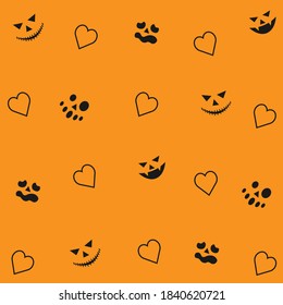 Halloween pattern with pumpkin face and heart