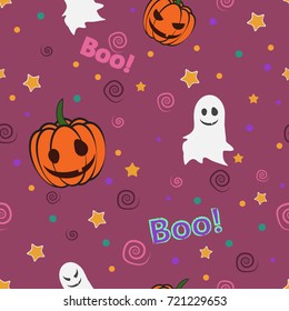 Halloween Pattern with a Pumpkin and a Ghost