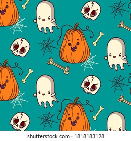 halloween pattern pumpkin ghost skeleton