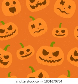 Halloween pattern or pumpkin isolated on orange background. Greeting card or wrapping paper. Halloween background