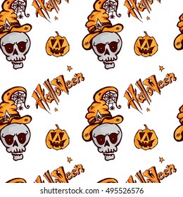 halloween pattern pumpkin skull