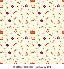 Halloween pattern with pumpkin skull and bats for wrapping paper. Halloween patter