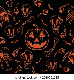Halloween Pattern pumpkin with skull and spider