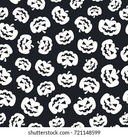 Halloween pattern pumpkin white color on black background for decoration holiday party, poster, greeting card. Vector Illustration