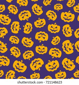 Halloween pattern pumpkin yellow color on lilac background for decoration holiday party, poster, greeting card. Vector Illustration