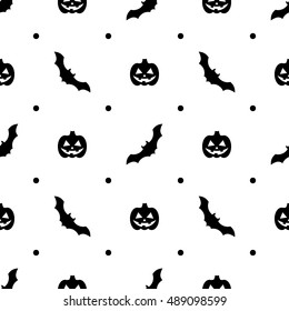 Halloween pattern with pumpkins and bats on white