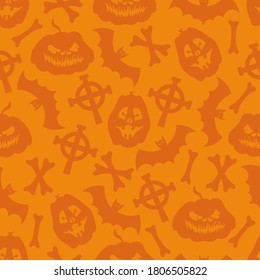 Halloween Pattern with pumpkins, bones, crosses and bats. Seamless Halloween Pattern. Halloween holiday seamless pattern background.