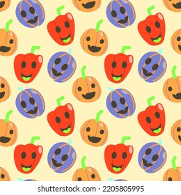halloween pattern pumpkins, colorful seamless pattern with pumpkins monsters, background, vector graphic