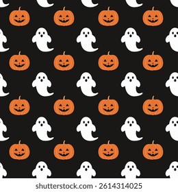 Halloween Pattern with Pumpkins and Ghosts