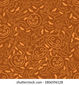 Halloween Pattern with pumpkins. Seamless Halloween Pattern. Halloween holiday seamless pattern background.